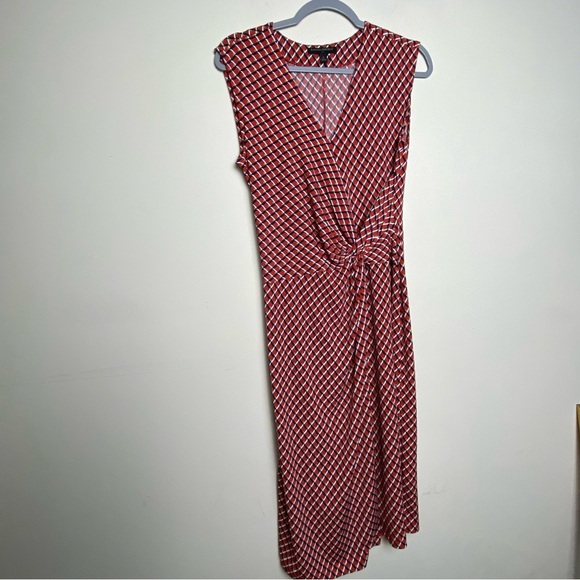 Banana Republic Factory Red Print Twist Faux Wrap Dress Women's Size M - Picture 5 of 14